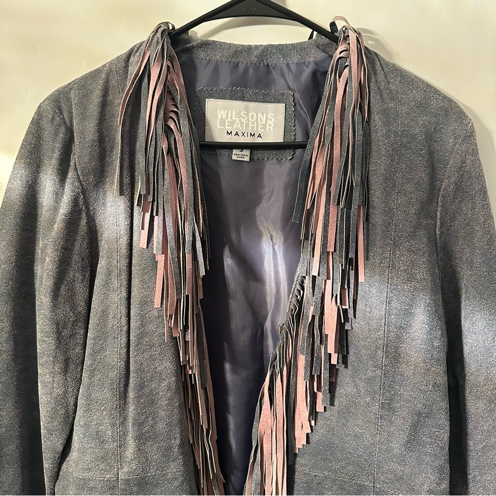 Wilsons Leather Gray Fringe Jacket - Picture 4 of 15